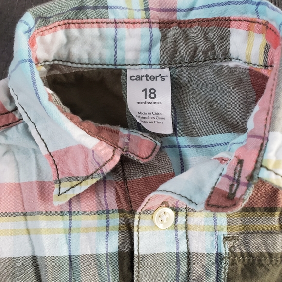 18M Turquoise-Brown Plaid Button Down - Picture 3 of 3